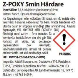 Z-poxy 5 min härdare varningsetikett